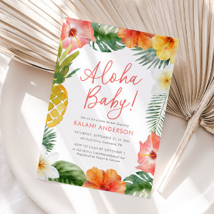 Invitación Aloha Baby Tropical Floral