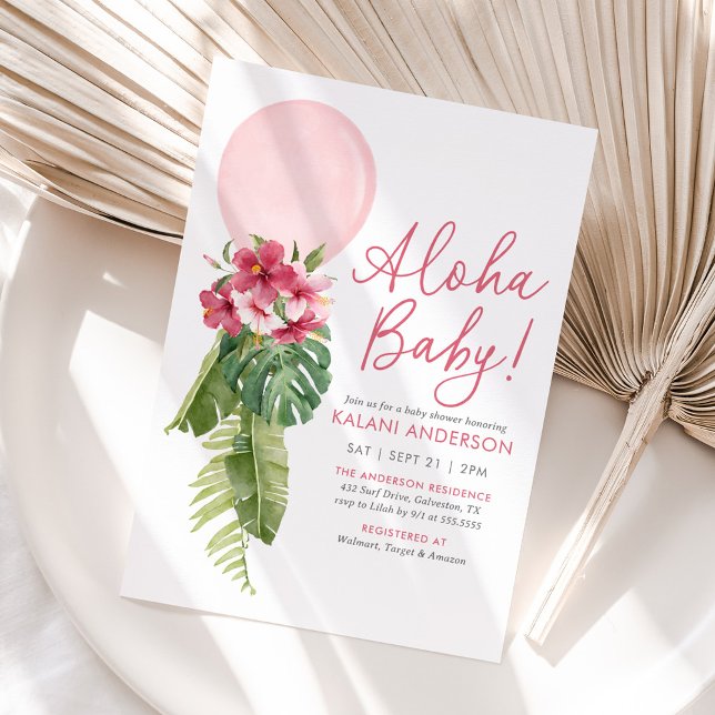 Invitación Aloha Baby Tropical Floral Balloon Baby Shower (Subido por el creador)