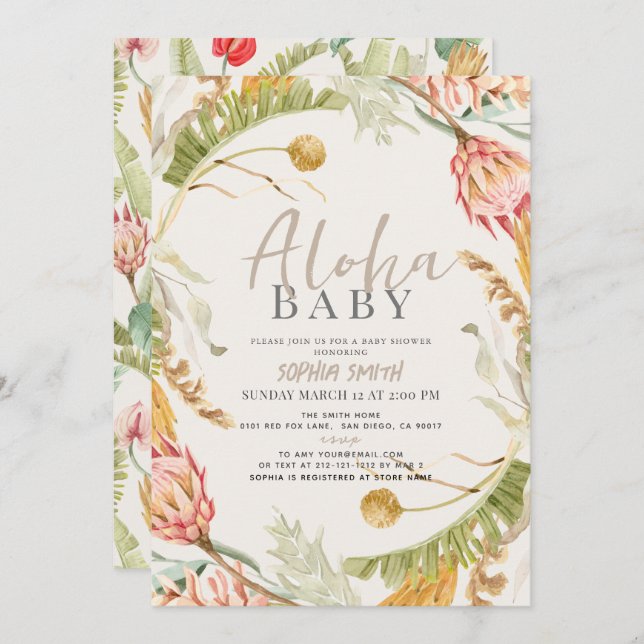 Invitación Aloha Baby Tropical Floral Botanica Baby Shower (Anverso / Reverso)