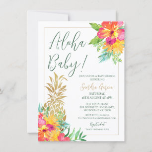 Invitación Aloha Baby Tropical Floral Pineapple Shower