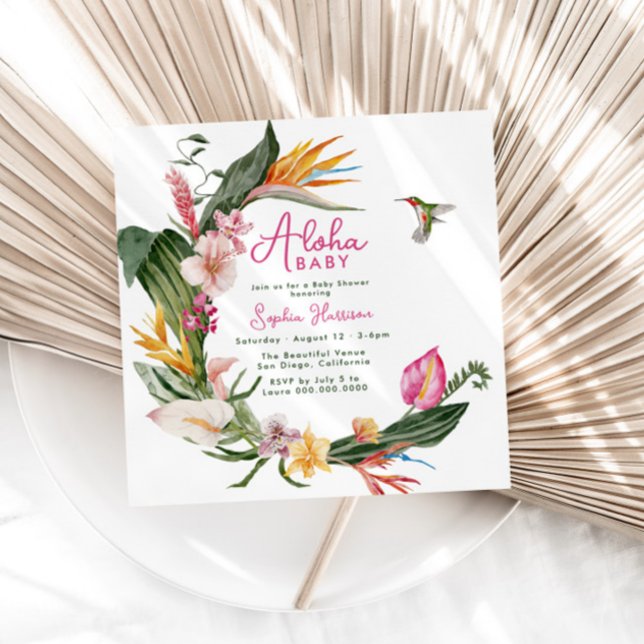 Invitación Aloha Baby Tropical Floral Wreath Baby Shower (Subido por el creador)
