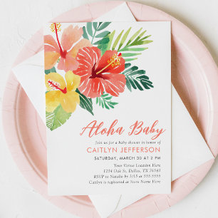 Invitación Aloha Baby Tropical Hibiscus Luau Baby Shower