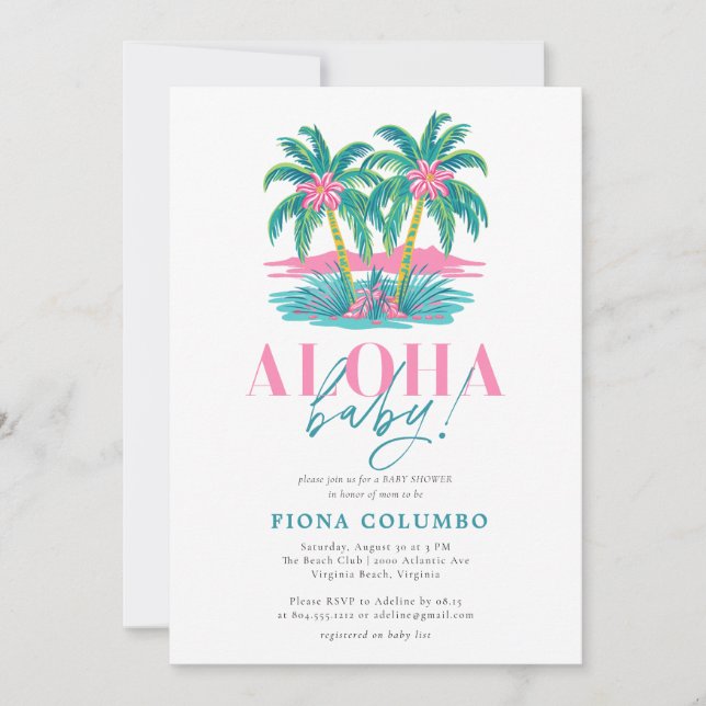 Invitación Aloha Baby Tropical Palm Tree Baby Shower (Anverso)