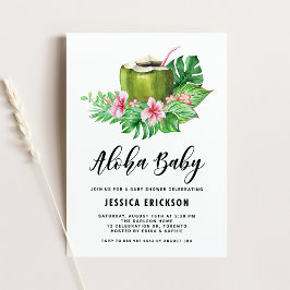 Invitación Aloha Baby Watercolor Coconut Summer Baby Shower