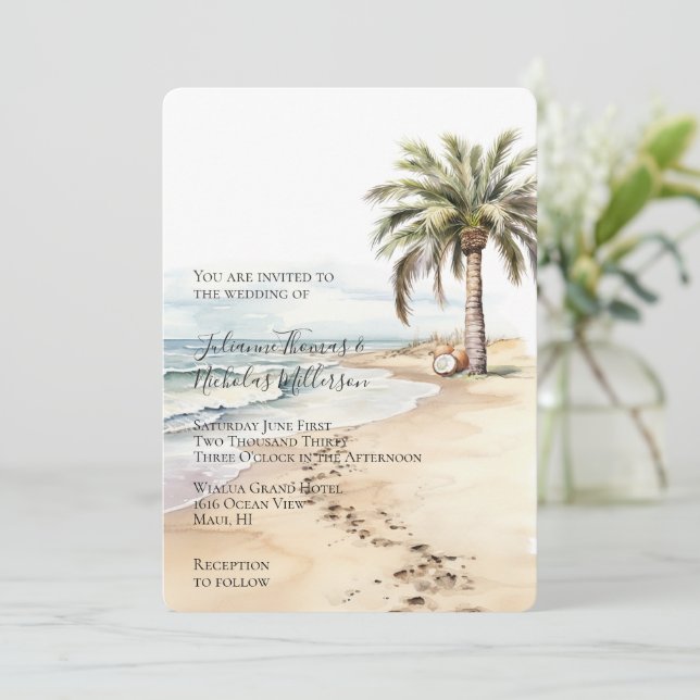 Invitación Aloha Beach Tropical Boda de Palmeras (Anverso de pie)