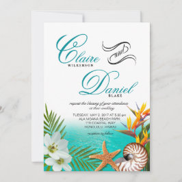 Invitación Aloha Beach Wedding Plumeria Frangipani Nautilus