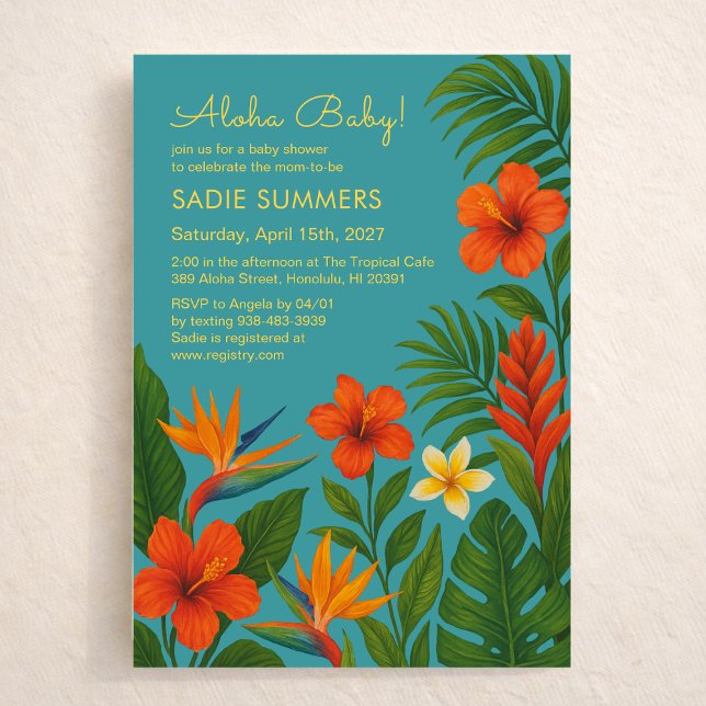 Invitación ¡Aloha Bebé! Chic Baby Shower Tropical (Subido por el creador)