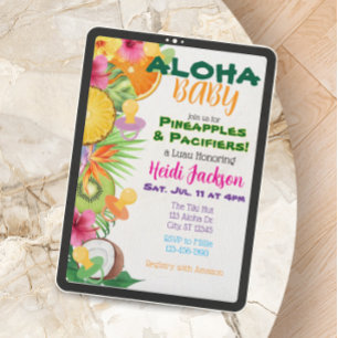 Invitación Aloha Bebé, Piñas y Chupetes Baby Shower