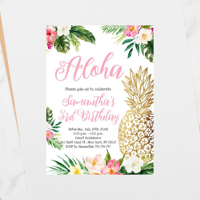Invitación Aloha Birthday Luau Hawaiian Gold Pineapple (Subido por el creador)