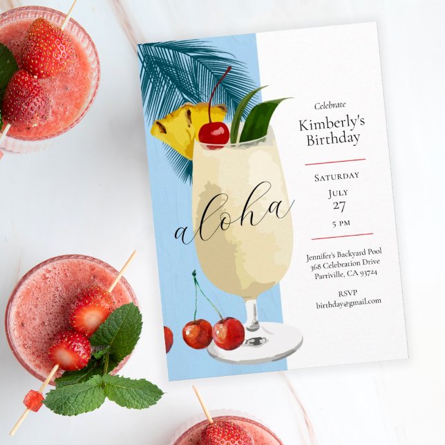 Invitación Aloha Blue Pineapple Cocktail Summer Birday (Subido por el creador)