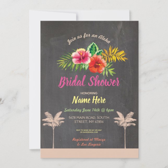 Invitación Aloha Bridal Shower Tropical Chalk Vintage Invite (Anverso)