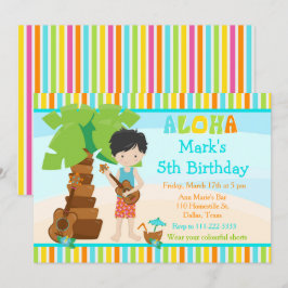 Invitación Aloha Cute Black haded Boy Birday Party