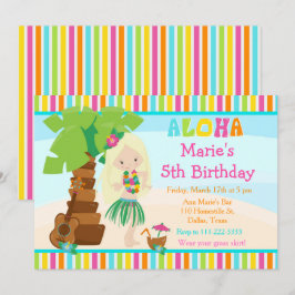 Invitación Aloha Cute Blonde Chica Fiesta de Cumpleaños
