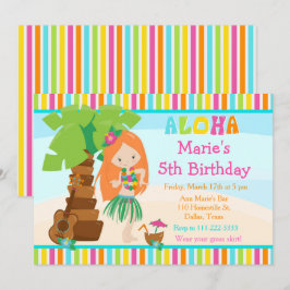 Invitación Aloha Cute Red Hair Chica Fiesta de Cumpleaños