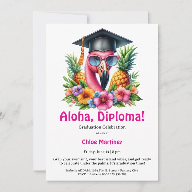 Invitación Aloha Diploma Tropical Graduation Pool Party  (Anverso)
