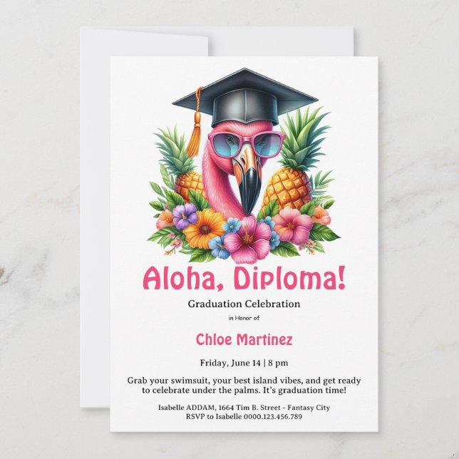 Invitación Aloha Diploma Tropical Graduation Pool Party  (Anverso)