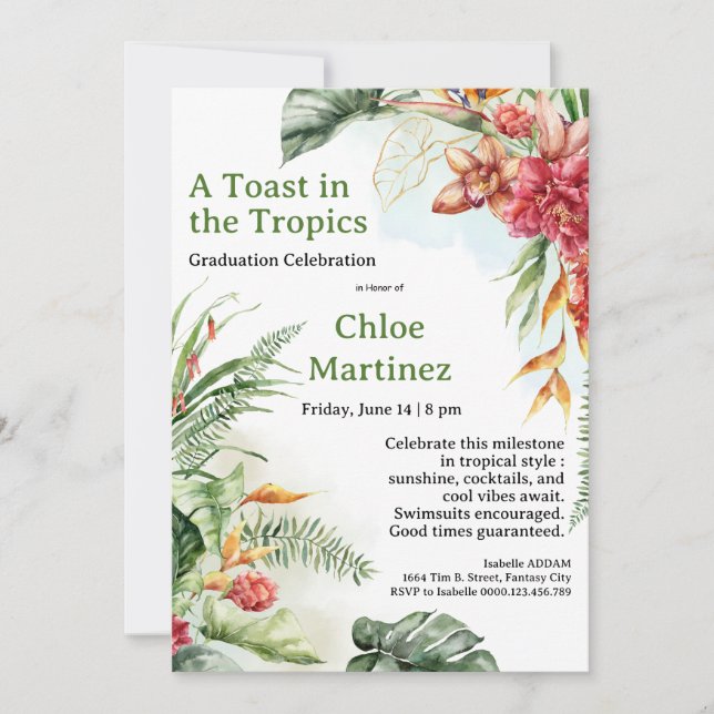 Invitación Aloha Diploma! Tropical Graduation Pool Party  (Anverso)