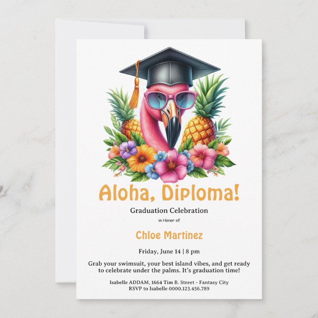 Invitación Aloha Diploma Tropical Graduation Pool Party  (Anverso)