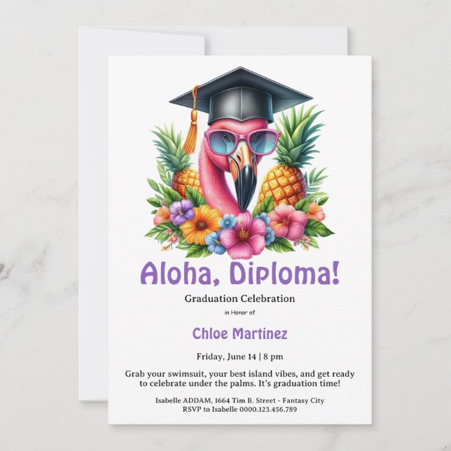 Invitación Aloha Diploma Tropical Graduation Pool Party  (Anverso)