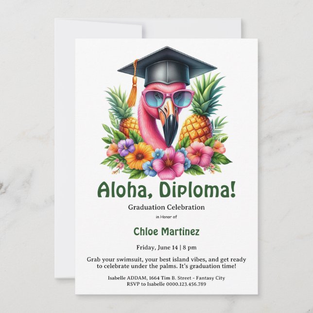 Invitación Aloha Diploma Tropical Graduation Pool Party  (Anverso)
