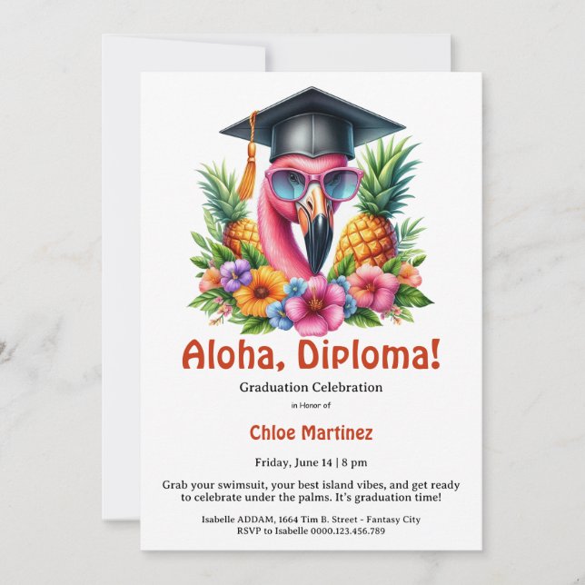 Invitación Aloha Diploma Tropical Graduation Pool Party  (Anverso)