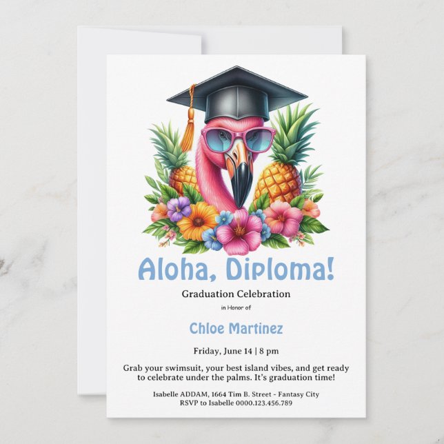 Invitación Aloha Diploma Tropical Graduation Pool Party  (Anverso)