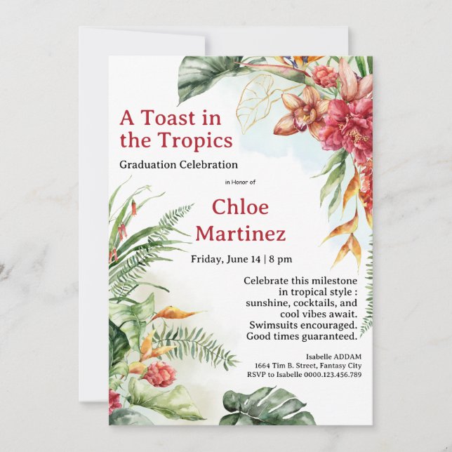 Invitación Aloha Diploma! Tropical Graduation Pool Party  (Anverso)