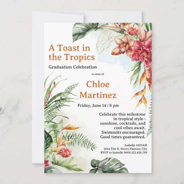 Invitación Aloha Diploma! Tropical Graduation Pool Party  (Anverso)