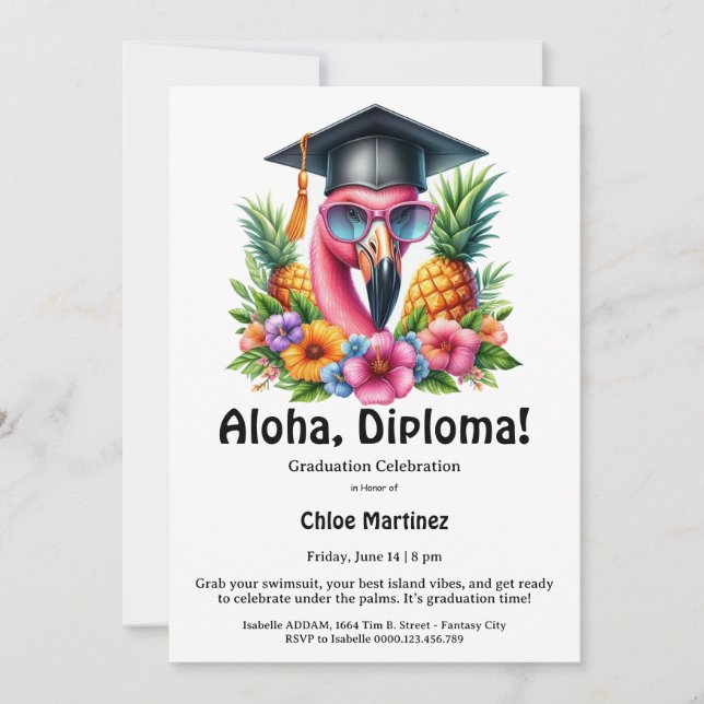 Invitación Aloha Diploma Tropical Graduation Pool Party  (Anverso)
