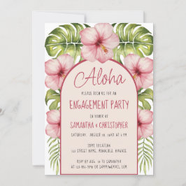 Invitación Aloha Engagement Tropical Floral Pink Hibiscus