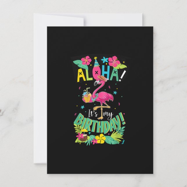 Invitación Aloha es mi camiseta de cumpleaños - Feliz Flami h (Anverso)