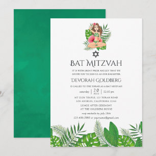 Invitación Aloha Exótico Bat Mitzvah Acuarela Luau