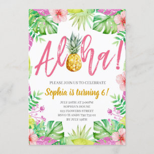 Invitación ¡Aloha! Fiesta de cumpleaños del Chica de piña tro