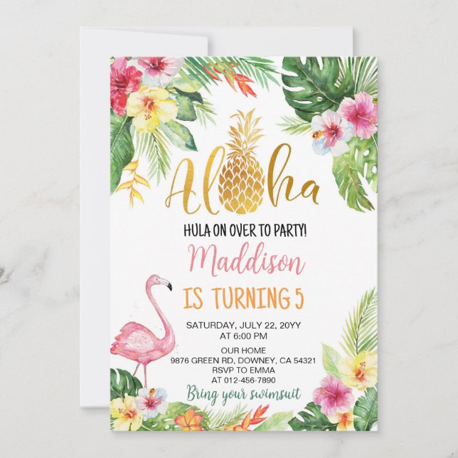 Invitación ¡Aloha! Fiesta de cumpleaños del Chica de piña tro (Anverso)