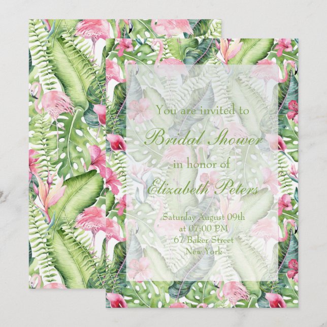 Invitación Aloha Flamingo Boda tropical Ducha de novias (Anverso / Reverso)