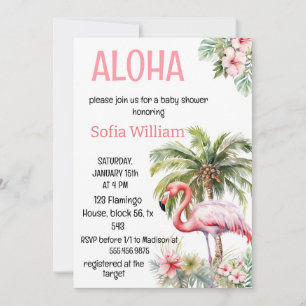 Invitación aloha flamingo rosa tropical flamingo bebé ducha