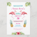 Invitación Aloha Flamingo Sweet 16 16th Birthday Party Invite<br><div class="desc">Cambie el texto para que se adapte a su fiesta. Se incluye la impresión posterior. Invitación Flamingo - perfecto para cualquier edad! Consulte los elementos coincidentes de la colección Paquete Flamingo Aloha.</div>