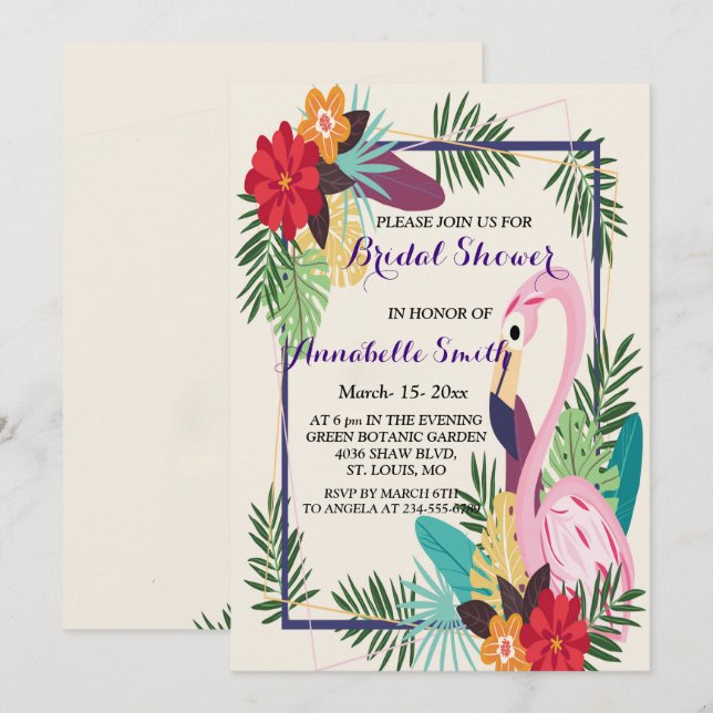 Invitación Aloha Flamingo Tropical (Anverso / Reverso)