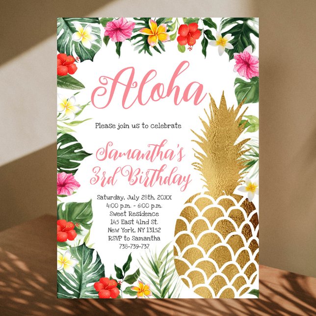 Invitación Aloha, floral tropical, cumpleaños, Fiesta de Luau (Subido por el creador)