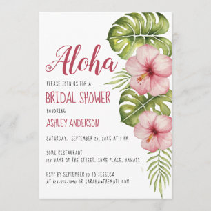 Invitación Aloha Floral Tropical Ducha de Novia Hibisco Rosa