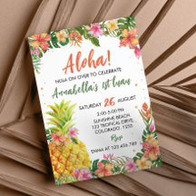 Aloha Floral Tropical Primer Cumpleaños de Luau