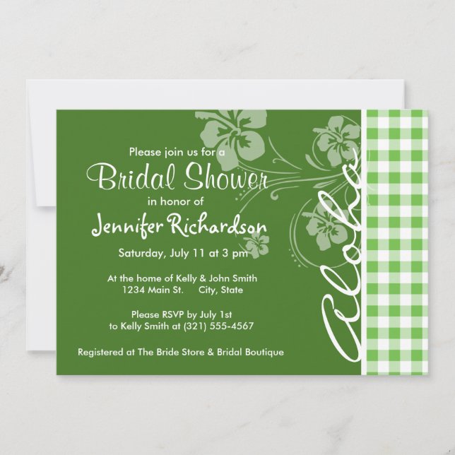 Invitación Aloha; Green Checkered; Gingham (Anverso)