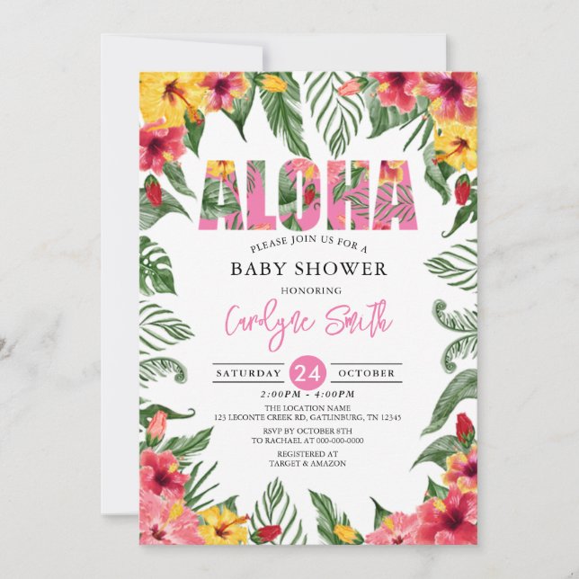 Invitación Aloha Hawaiano Chica Tropical Baby Shower (Anverso)