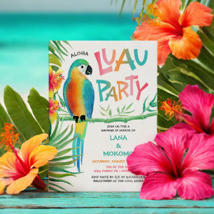 Invitación Aloha Hawaiano Luau Parrot Tropical Couples Shower