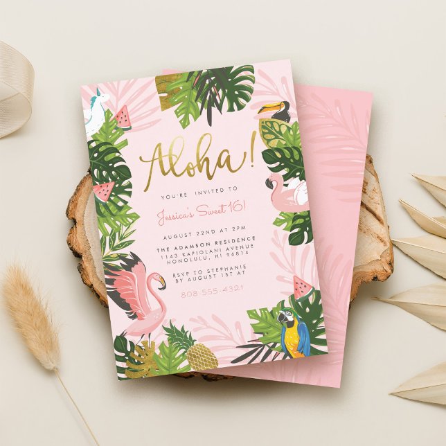 Invitación Aloha Hawaii Tropical Summer Gold Party (Subido por el creador)