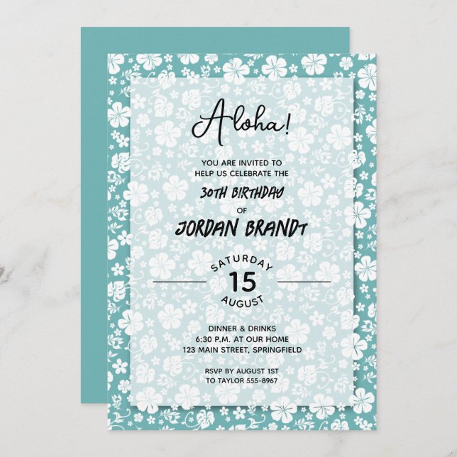 Invitación Aloha Hawaiian Fiesta de Cumpleaños Floral (Anverso / Reverso)
