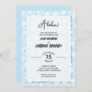 Invitación Aloha Hawaiian Floral Blue Birday Party
