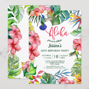 Invitación Aloha Hawaiian Flores Tropicales Cumpleaños