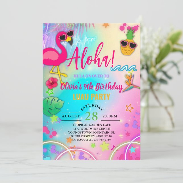 Invitación Aloha hawaiian hula sobre el cumpleaños del chica  (Anverso de pie)