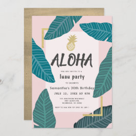 Invitación Aloha Hawaiian Luau Pineapple Adulto Rosa Cumpleañ